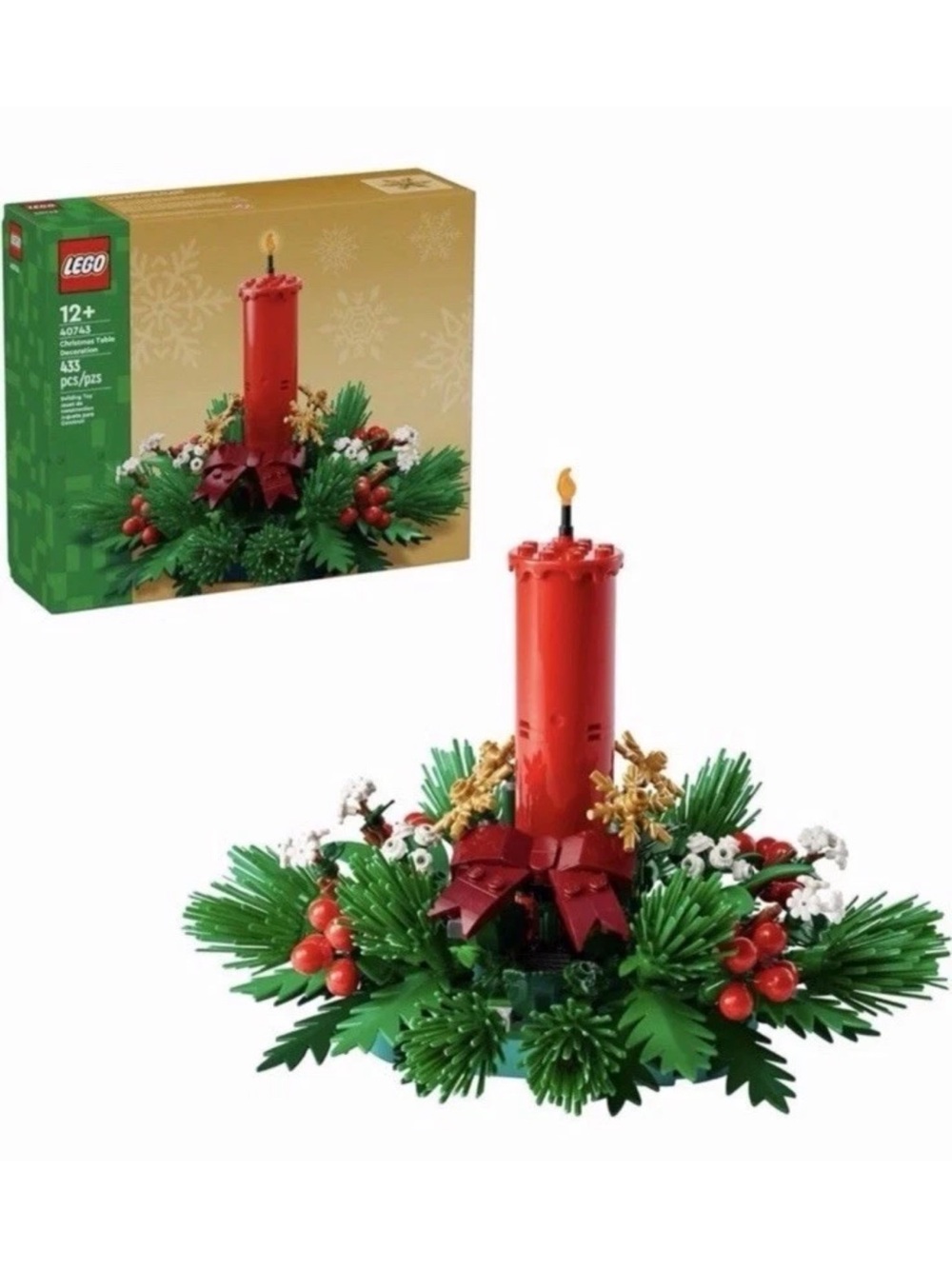 LEGO Red and Green Holiday Candle Centerpiece with Gold Accents